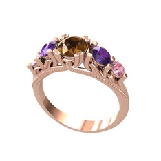 Eden 5 Taş Yüzük - Dumanlı kuvars, ametist ve pembe kuvars 14 ayar rose altın yüzük #qwje3n