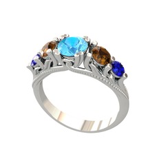 Eden 5 Taş Yüzük - Akuamarin, dumanlı kuvars ve lab safir 18 ayar beyaz altın yüzük #r0s4yx