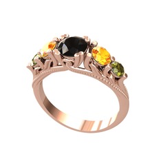 Eden 5 Taş Yüzük - Siyah zirkon, sitrin ve peridot 18 ayar rose altın yüzük #r14sy8