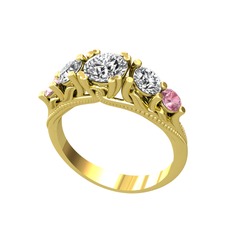 Pırlanta, swarovski ve pembe kuvars 925 ayar altın kaplama gümüş yüzük (0.92 karat)