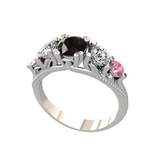 Eden 5 Taş Yüzük - Siyah zirkon, swarovski ve pembe kuvars 8 ayar beyaz altın yüzük #r2jkni