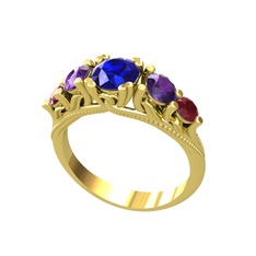 Eden 5 Taş Yüzük - Lab safir, ametist ve kök yakut 8 ayar altın yüzük #rg7nuq