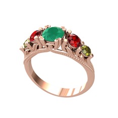 Eden 5 Taş Yüzük - Kök zümrüt, garnet ve peridot 925 ayar rose altın kaplama gümüş yüzük #rhv3tl
