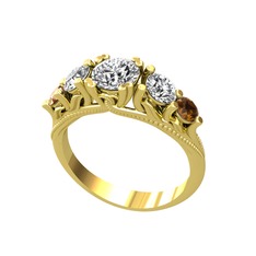 Swarovski, beyaz zirkon ve dumanlı kuvars 8 ayar altın yüzük