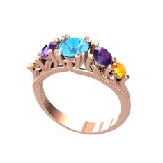 Eden 5 Taş Yüzük - Akuamarin, ametist ve sitrin 14 ayar rose altın yüzük #rxsesf