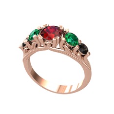 Garnet, yeşil kuvars ve siyah zirkon 925 ayar rose altın kaplama gümüş yüzük