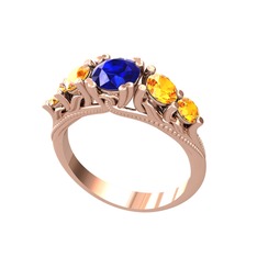 Eden 5 Taş Yüzük - Lab safir ve sitrin 8 ayar rose altın yüzük #s4di7o