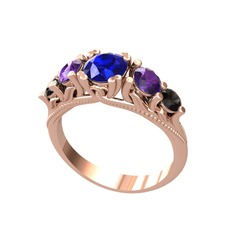 Eden 5 Taş Yüzük - Lab safir, ametist ve siyah zirkon 925 ayar rose altın kaplama gümüş yüzük #s5da9f