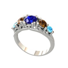 Eden 5 Taş Yüzük - Lab safir, dumanlı kuvars ve akuamarin 18 ayar beyaz altın yüzük #s6l7d8