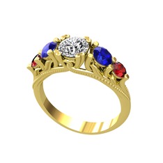 Beyaz zirkon, lab safir ve garnet 18 ayar altın yüzük