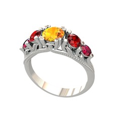 Sitrin, garnet ve rodolit garnet 8 ayar beyaz altın yüzük