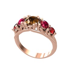 Dumanlı kuvars, rodolit garnet ve garnet 8 ayar rose altın yüzük
