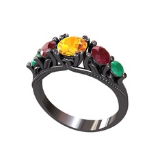 Eden 5 Taş Yüzük - Sitrin, kök yakut ve kök zümrüt 925 ayar siyah rodyum kaplama gümüş yüzük #sosrcy