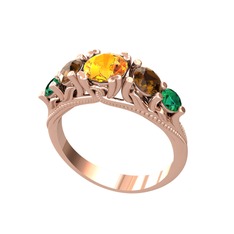 Eden 5 Taş Yüzük - Sitrin, dumanlı kuvars ve yeşil kuvars 8 ayar rose altın yüzük #spdhyb
