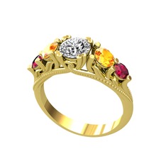 Swarovski, sitrin ve rodolit garnet 18 ayar altın yüzük