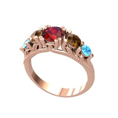 Eden 5 Taş Yüzük - Garnet, dumanlı kuvars ve akuamarin 18 ayar rose altın yüzük #swe123