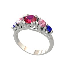 Rodolit garnet, pembe kuvars ve lab safir 14 ayar beyaz altın yüzük