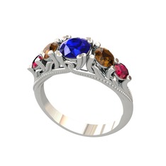 Eden 5 Taş Yüzük - Lab safir, dumanlı kuvars ve rodolit garnet 14 ayar beyaz altın yüzük #sy38pb