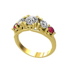 Beyaz zirkon ve rodolit garnet 18 ayar altın yüzük