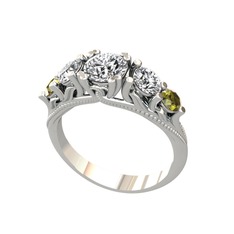 Eden 5 Taş Yüzük - Swarovski ve peridot 8 ayar beyaz altın yüzük #t6mxg3