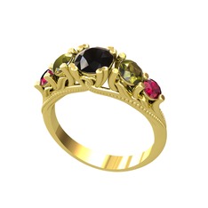 Eden 5 Taş Yüzük - Siyah zirkon, peridot ve rodolit garnet 18 ayar altın yüzük #t7v1ax