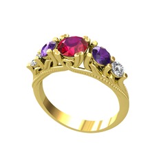 Eden 5 Taş Yüzük - Rodolit garnet, ametist ve swarovski 8 ayar altın yüzük #tb193y