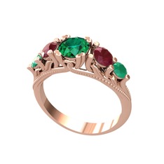 Eden 5 Taş Yüzük - Yeşil kuvars, kök yakut ve kök zümrüt 18 ayar rose altın yüzük #tfy8iq