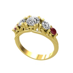 Eden 5 Taş Yüzük - Swarovski, beyaz zirkon ve kök yakut 8 ayar altın yüzük #thqcvc