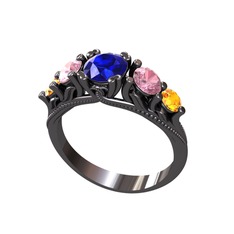 Eden 5 Taş Yüzük - Lab safir, pembe kuvars ve sitrin 925 ayar siyah rodyum kaplama gümüş yüzük #toym49