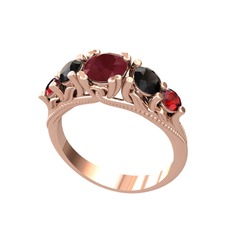 Kök yakut, siyah zirkon ve garnet 18 ayar rose altın yüzük