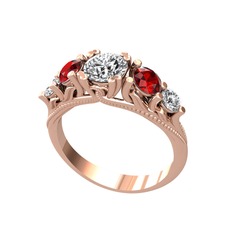 Eden 5 Taş Yüzük - Pırlanta, garnet ve beyaz zirkon 8 ayar rose altın yüzük (0.92 karat) #u0pljf