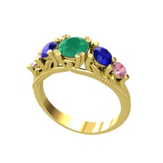 Eden 5 Taş Yüzük - Kök zümrüt, lab safir ve pembe kuvars 925 ayar altın kaplama gümüş yüzük #u3ghy1