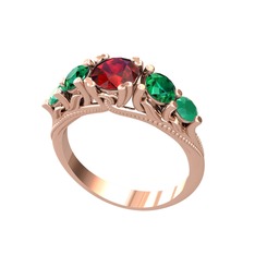 Eden 5 Taş Yüzük - Garnet, yeşil kuvars ve kök zümrüt 14 ayar rose altın yüzük #u5u9tx