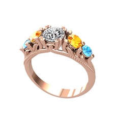 Eden 5 Taş Yüzük - Beyaz zirkon, sitrin ve akuamarin 18 ayar rose altın yüzük #ub4sdk