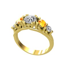 Swarovski, sitrin ve beyaz zirkon 18 ayar altın yüzük