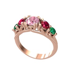 Pembe kuvars, rodolit garnet ve yeşil kuvars 8 ayar rose altın yüzük
