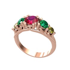 Rodolit garnet, yeşil kuvars ve peridot 8 ayar rose altın yüzük