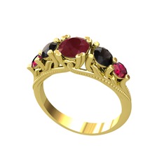 Eden 5 Taş Yüzük - Kök yakut, siyah zirkon ve rodolit garnet 14 ayar altın yüzük #uurw62