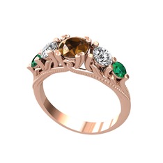 Eden 5 Taş Yüzük - Dumanlı kuvars, swarovski ve yeşil kuvars 14 ayar rose altın yüzük #uy2ye4