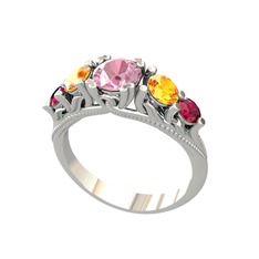 Pembe kuvars, sitrin ve rodolit garnet 8 ayar beyaz altın yüzük