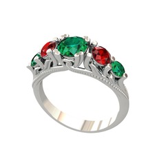 Eden 5 Taş Yüzük - Yeşil kuvars ve garnet 14 ayar beyaz altın yüzük #v3arsz