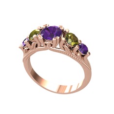 Ametist ve peridot 14 ayar rose altın yüzük