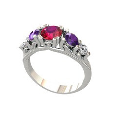 Rodolit garnet, ametist ve pırlanta 18 ayar beyaz altın yüzük (0.36 karat)