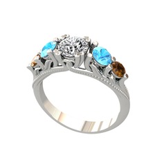 Swarovski, akuamarin ve dumanlı kuvars 925 ayar gümüş yüzük