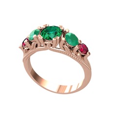 Yeşil kuvars, kök zümrüt ve rodolit garnet 14 ayar rose altın yüzük