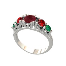 Kök yakut, garnet ve yeşil kuvars 18 ayar beyaz altın yüzük