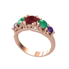 Eden 5 Taş Yüzük - Kök yakut, kök zümrüt ve ametist 18 ayar rose altın yüzük #vcznri
