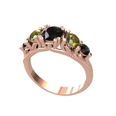 Eden 5 Taş Yüzük - Siyah zirkon ve peridot 8 ayar rose altın yüzük #vfyner