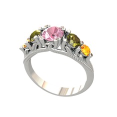 Eden 5 Taş Yüzük - Pembe kuvars, peridot ve sitrin 14 ayar beyaz altın yüzük #vmrd0m