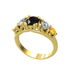 Eden 5 Taş Yüzük - Siyah zirkon, swarovski ve sitrin 8 ayar altın yüzük #vqcfh2